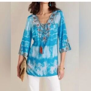 Soft suroundings M embroidered Blue Women's Top